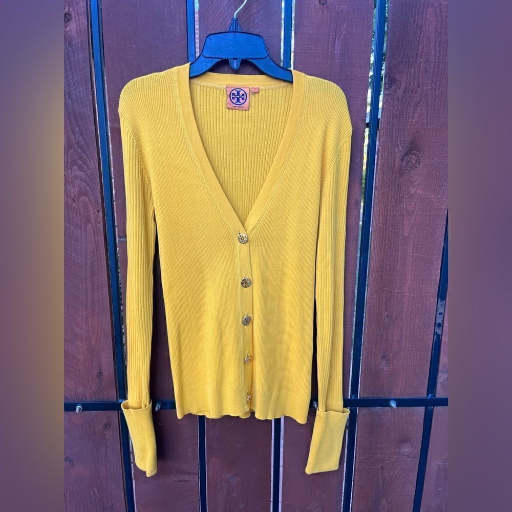 TORY BURCH Simone Ribbed Mustard Cardigan size small
